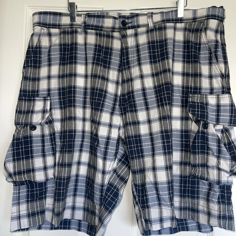 VTG Polo Ralph Lauren Shorts Mens 42 Blue Plaid‎ Cargo Preppy 90s Y2K Classic